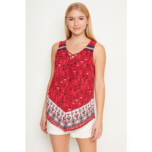 Women's Westport Red & Black Floral Print Sleeveless Blouse XS
